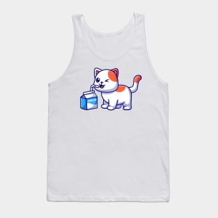 Cute Cat Drink Milk Cartoon Tank Top